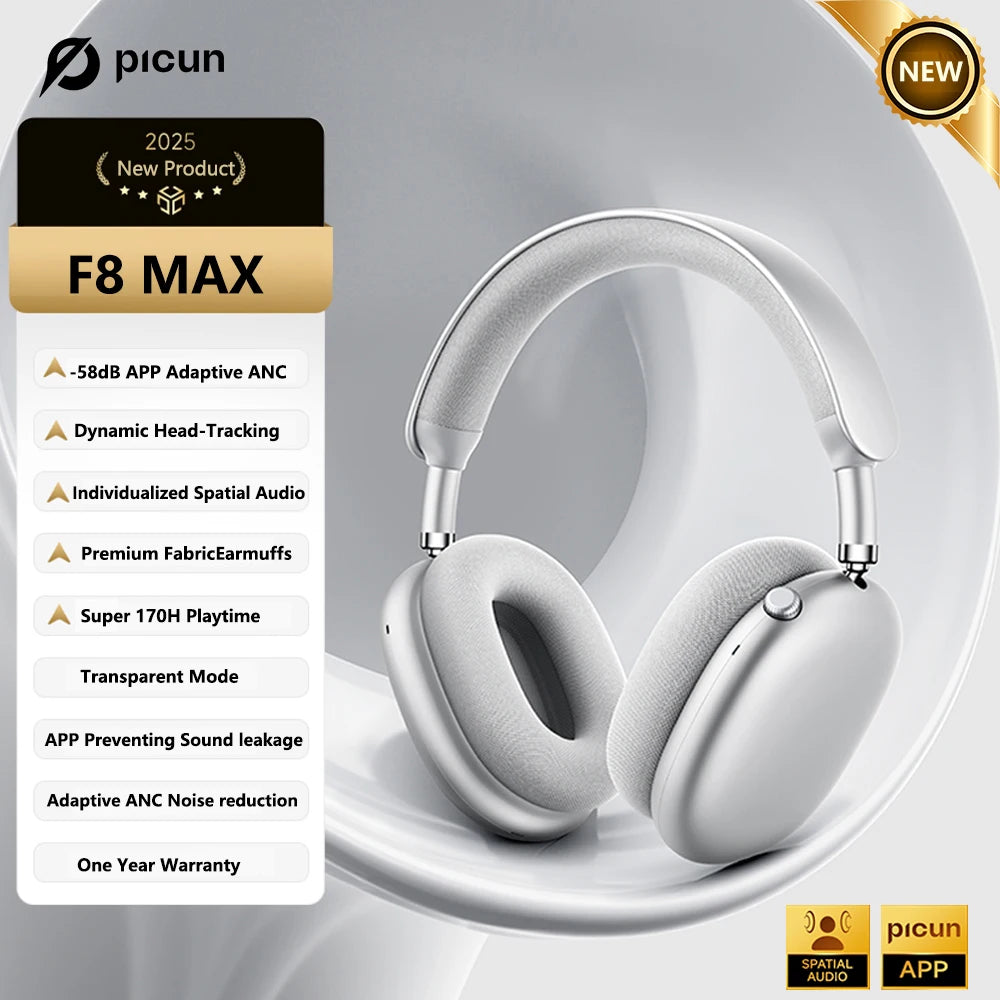 Picun F8 Pro ANC Headphones Head Tracking 3D Spatial Audio