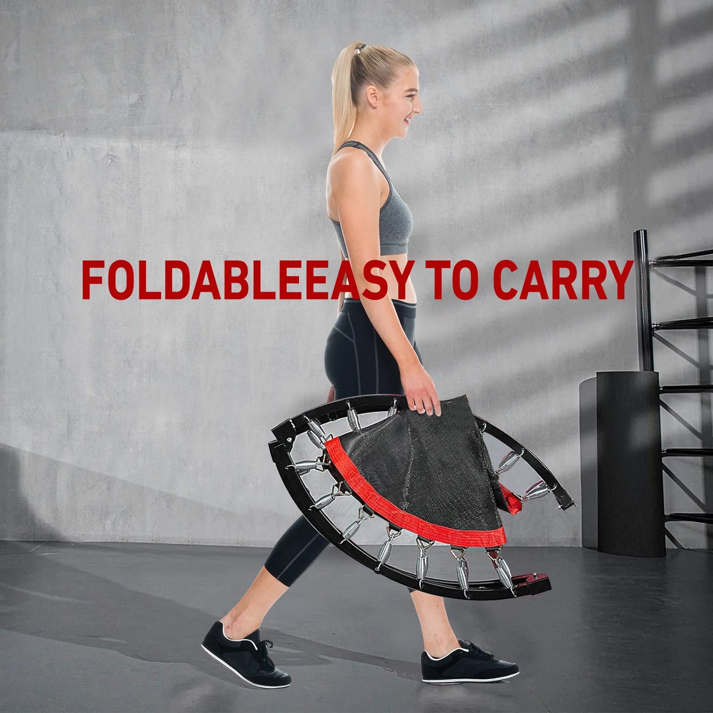 Hign-concerned Folding Trampoline For Indoor Fitness With Handle