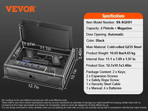 VEVOR Gun Safe Pistol Safe Three Way Quick Access Biometric