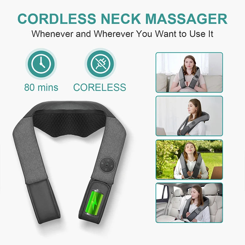 Nekteck Cordless Shiatsu Neck Massager With Heat Kneading