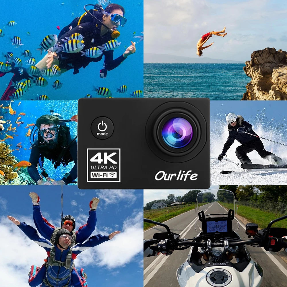 Ourlife Action Camera Ultra HD 4K 30FPS Waterproof 30m