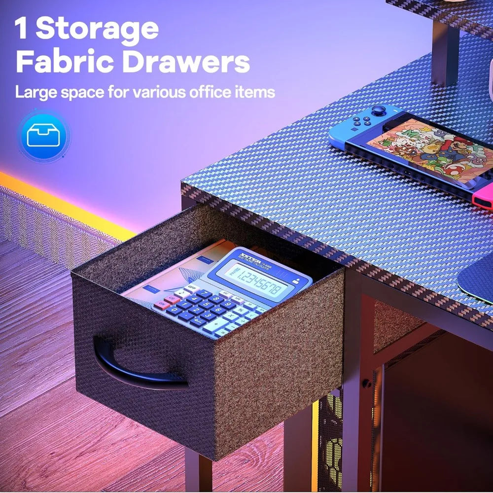 YQXH L Shaped Gaming Desk With Power Outlet And LED