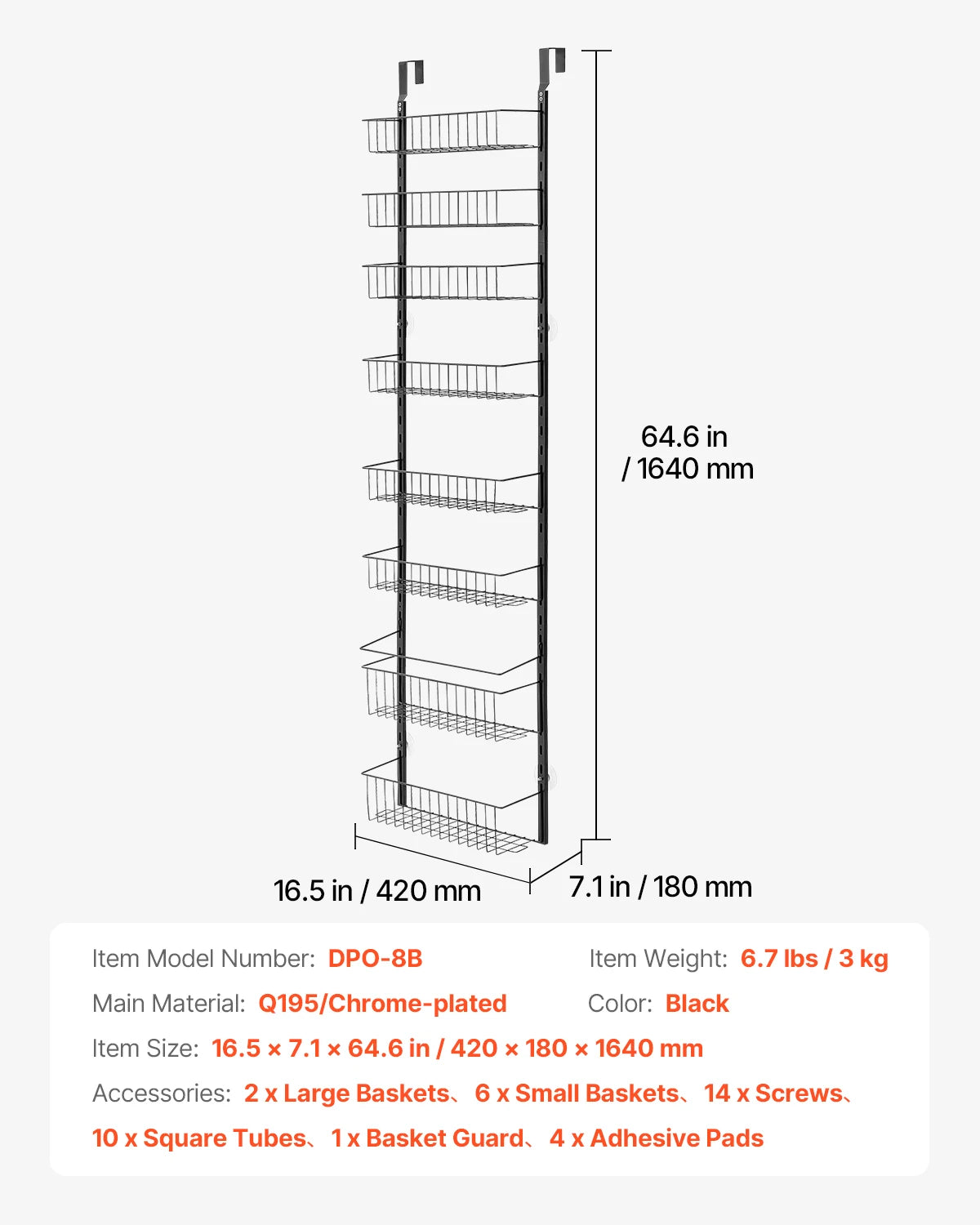 Over the Door Pantry Organizer Steel Hanging Spice Rack