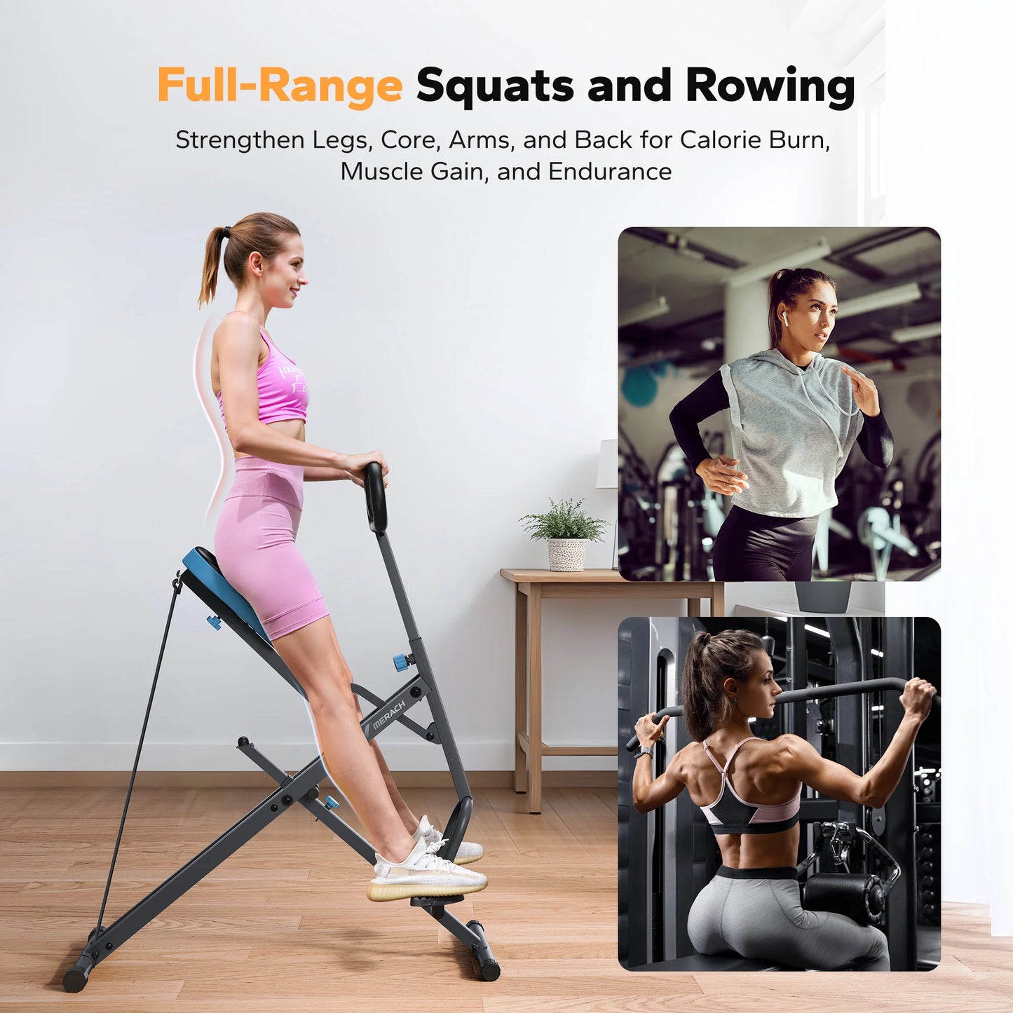 Merach 2in1 Squat Rowing Machine Glute Trainer For Home Fitness