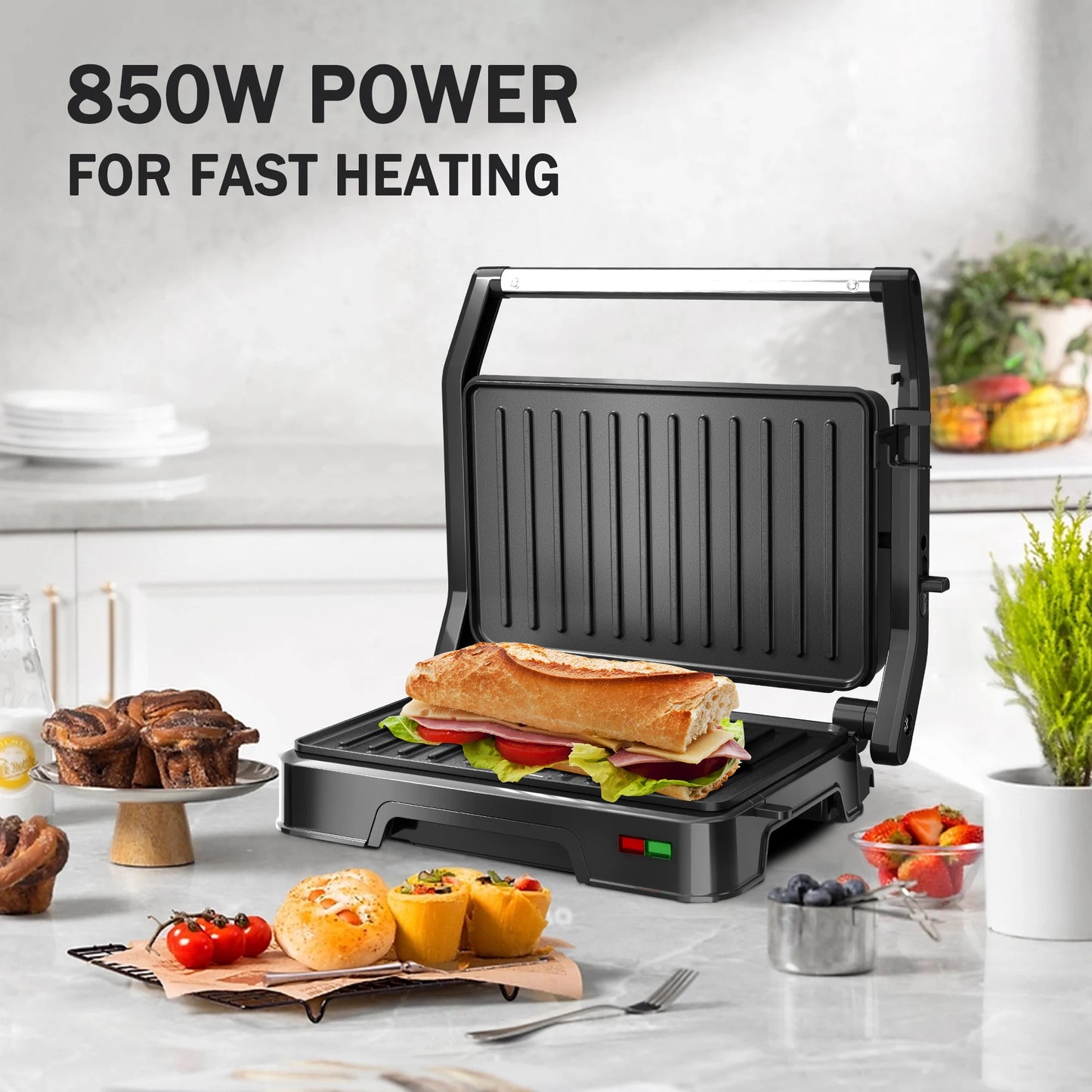 CACHOO Panini Press Sandwich Maker 850W Nonstick Plates