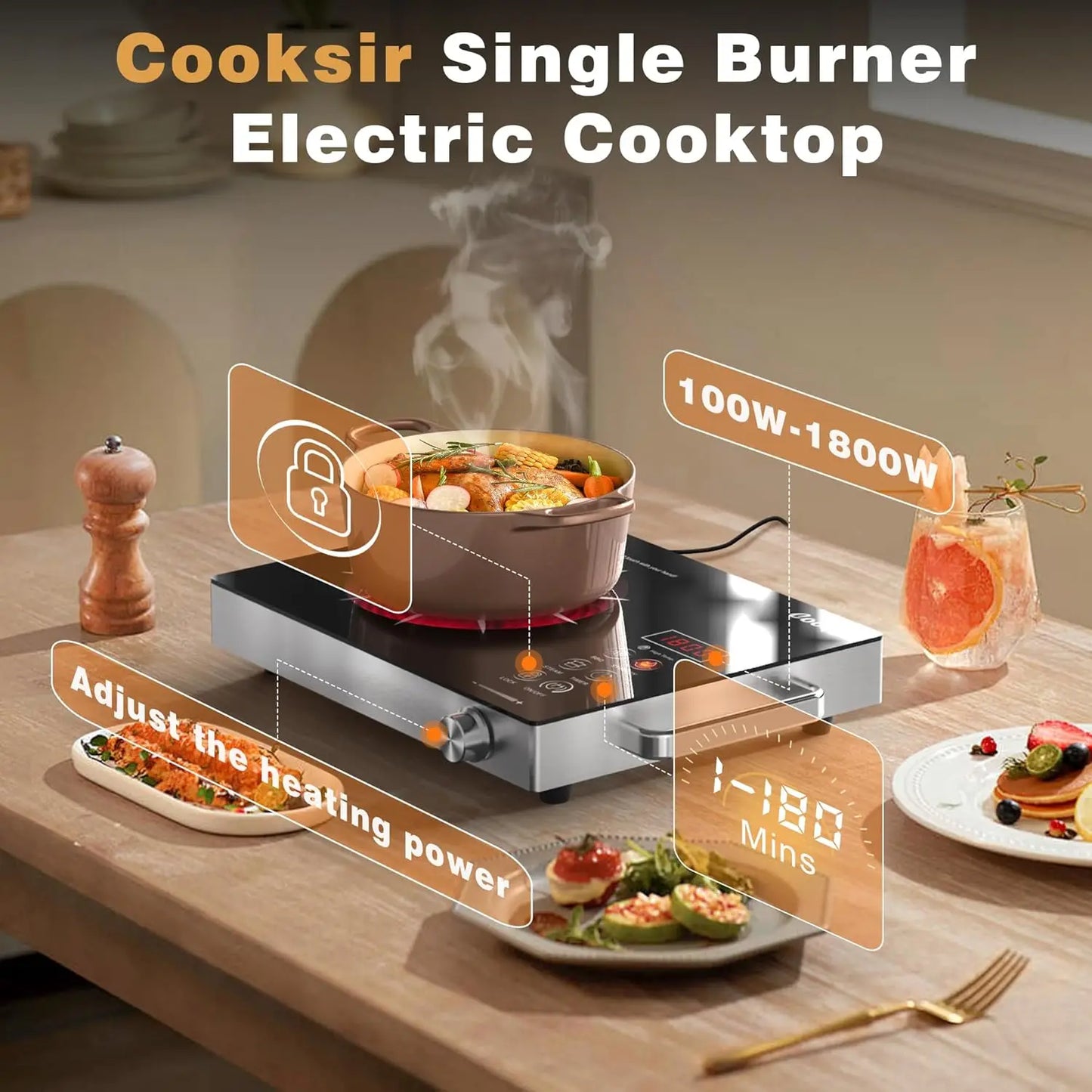 Cooksir Single Burner Electric Cooktop 1800W Portable Stove