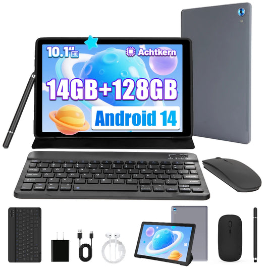 10 Inch Tablet Android 14 16GB RAM 128GB ROM 1TB Expand Octa-Core Widevine L1 With Stylus Keyboard Mouse for Work, Leran