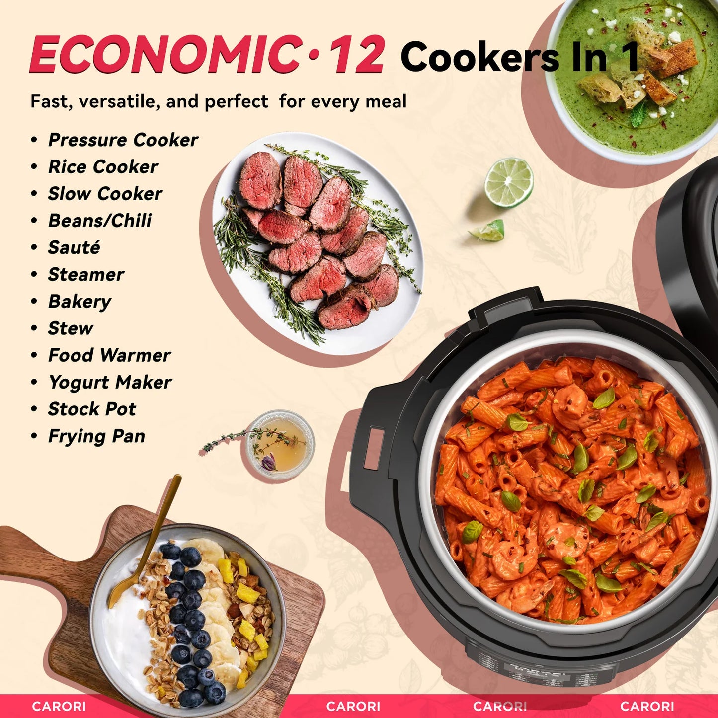 Carori 1200W 12In1 Electric Pressure Cooker Stainless Steel