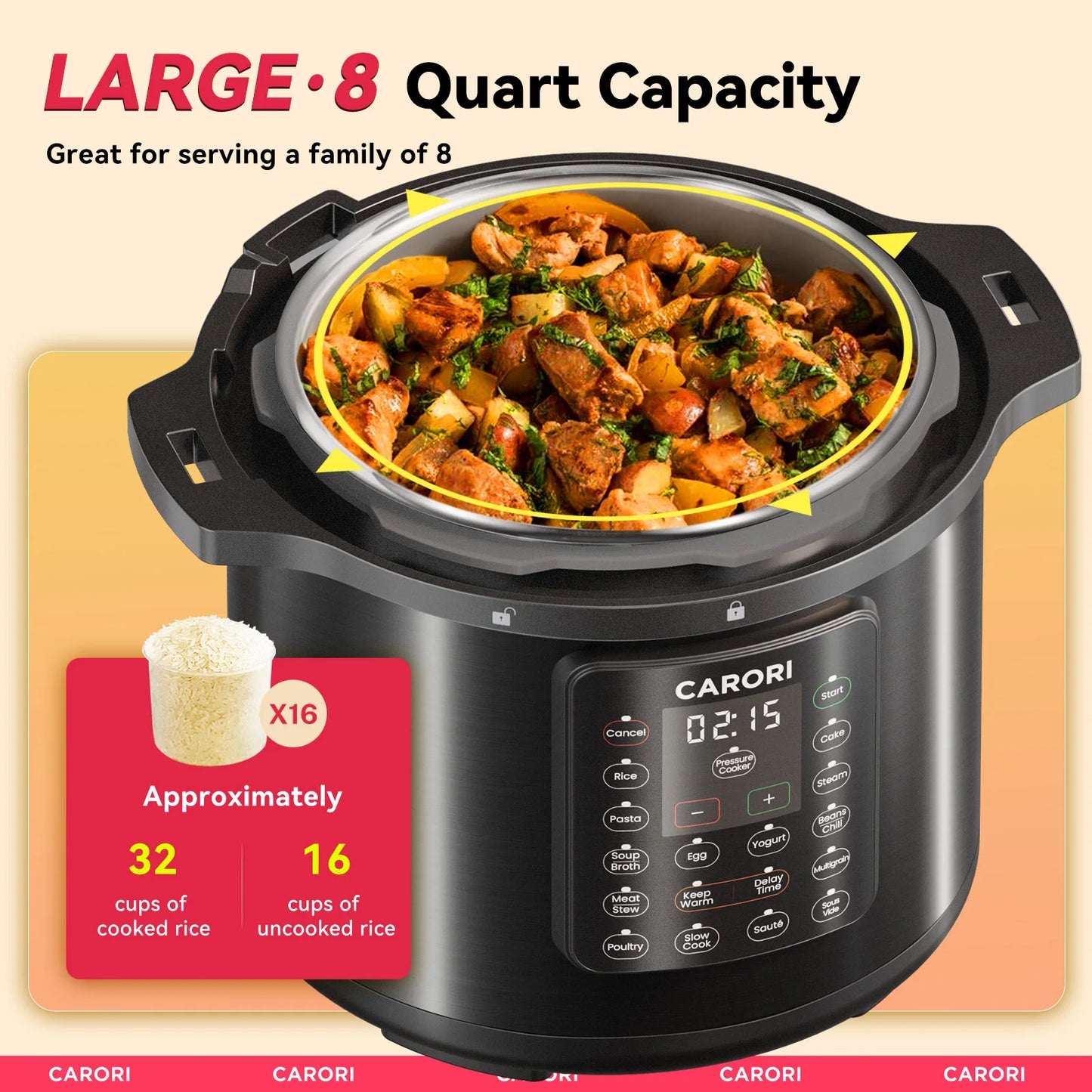 Carori 1200W 12In1 Electric Pressure Cooker Stainless Steel