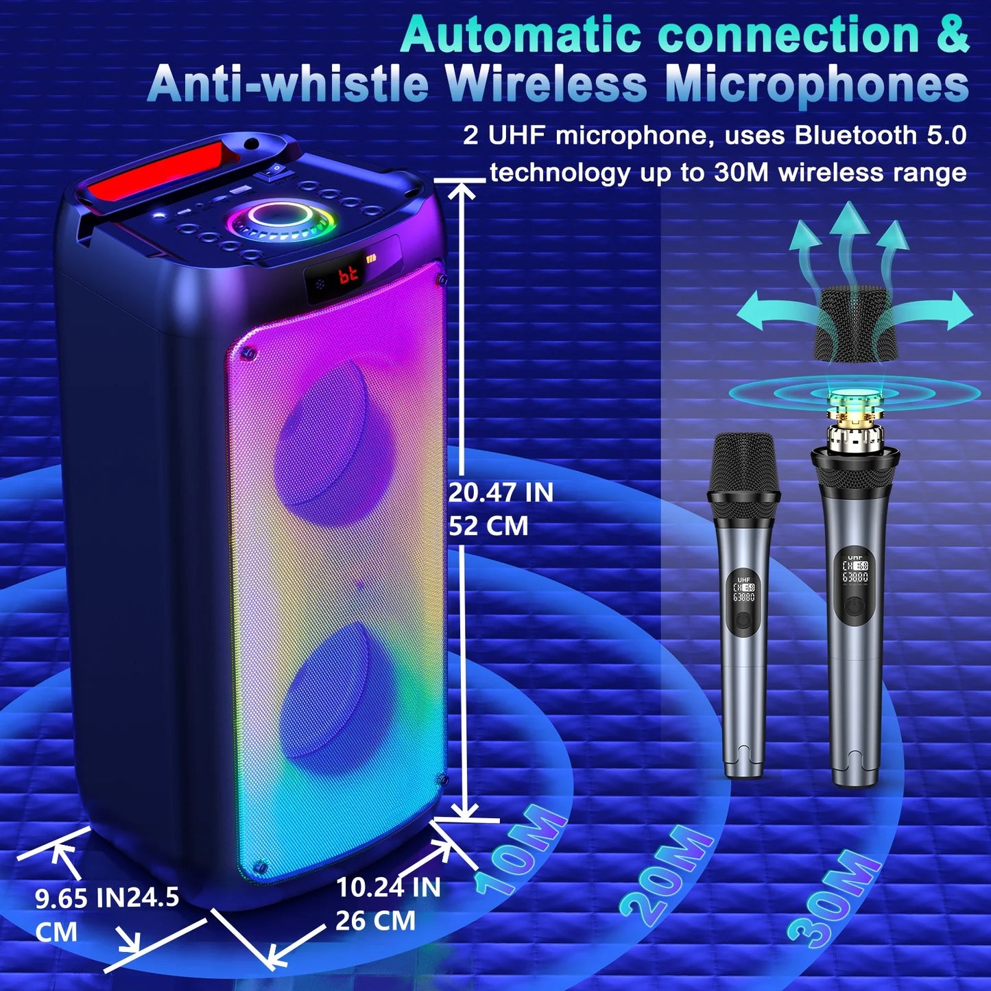 FanFun Wireless Bluetooth Karaoke Speaker With 2 Microphones