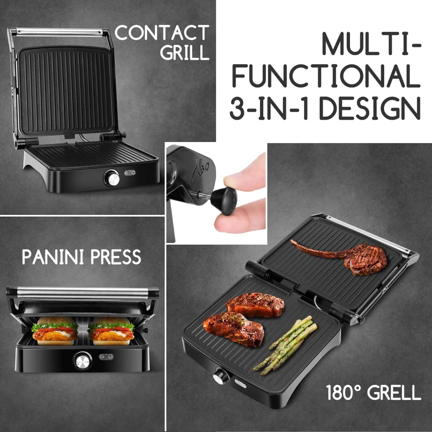 CACHOO Panini Press Grill and Griddle With Temperature Control