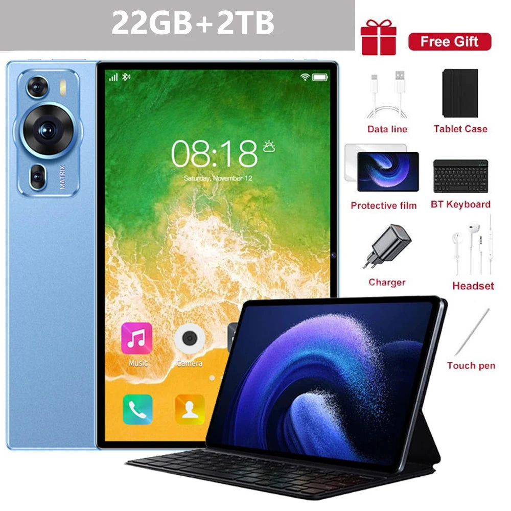 2025 New P60 Pro Tablets 10inch Global Version Tab Android14 22GB+2TB Tablet 20000mAh 5G Dual SIM WiFi Children's Kids Tablet PC
