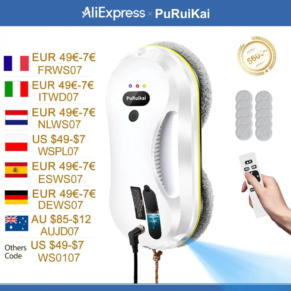 PuRuikai Window Cleaning Robot With Water Spray and Edge Detection