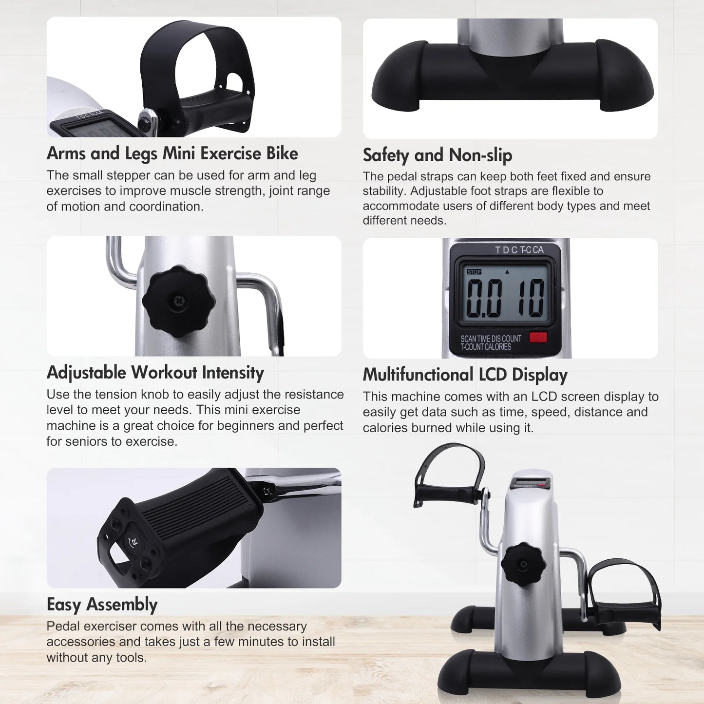 Under Desk Mini Pedal Exercise Bike LCD Display Portable Fitness Trainer