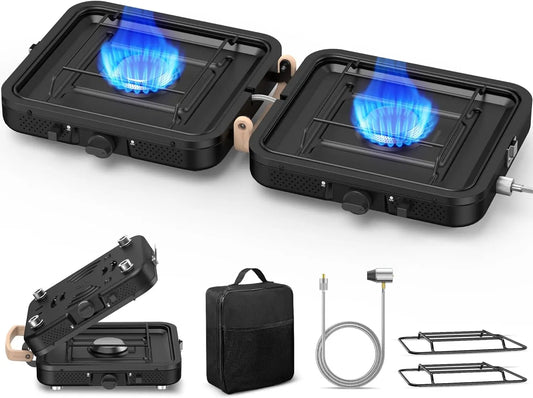 XMSJ Propane Gas Stove 17500 BTU Two Burner Folding Camping