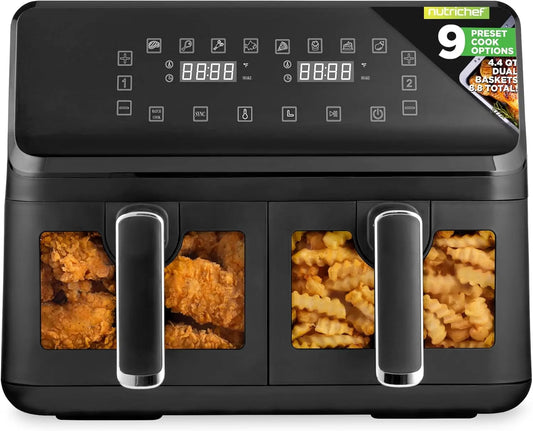 XMSJ Dual Basket Air Fryer With 9 Presets 360 Degree