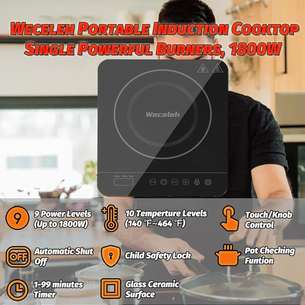 XMSJCooker Induction Cooktop 1800W Portable Single Burner