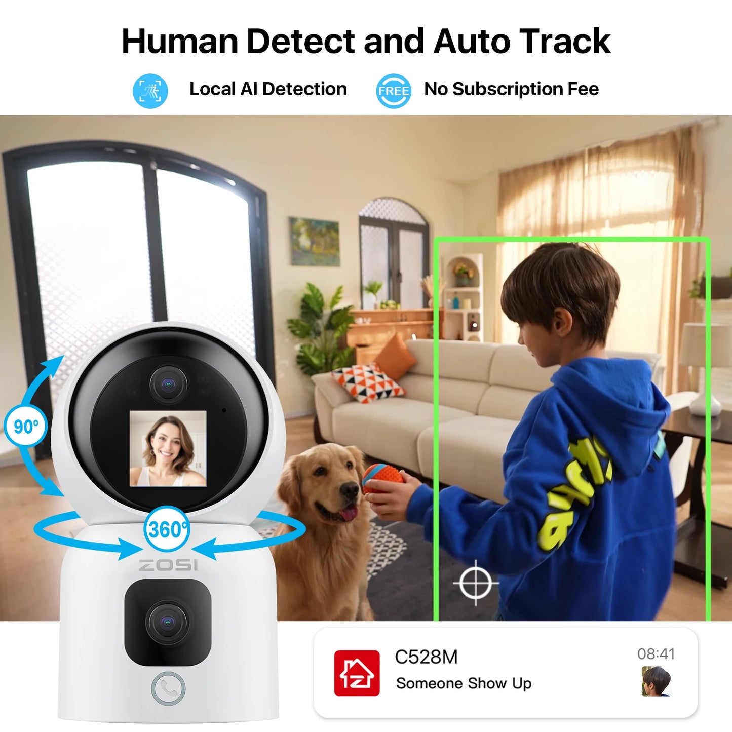 ZOSI C528 Dual Lens Indoor WiFi Security Camera 360 Pan Tilt