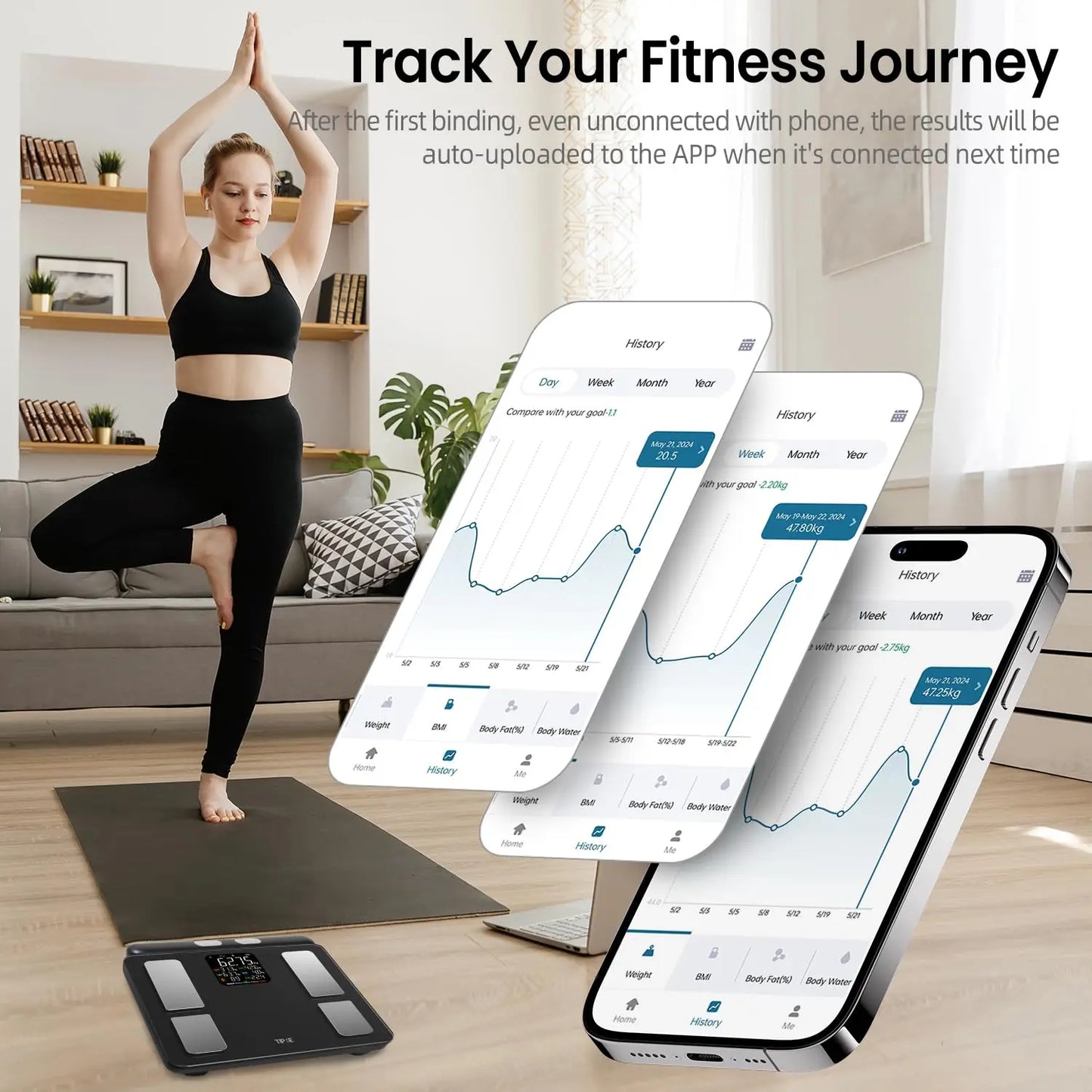 Smart 8-Electrode Body Scale Bluetooth Sync With Full Composition Analysis