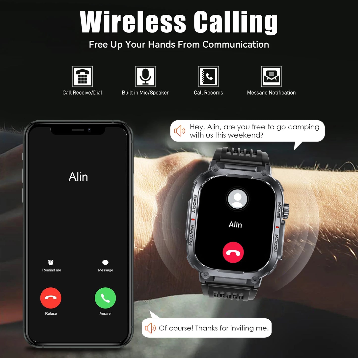 EIGIIS Smart Watch Men 3ATM Waterproof Heart Rate Fitness