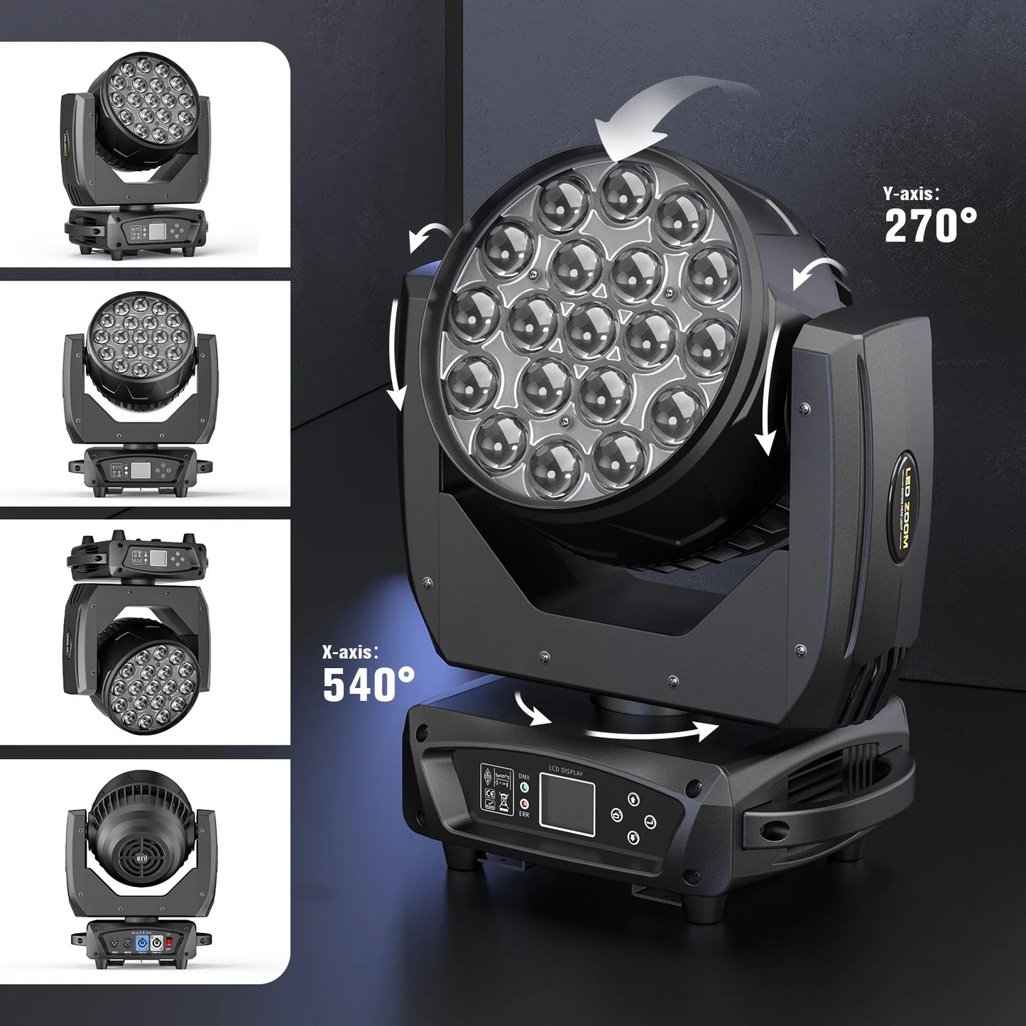 Somspot 19x15W LED Moving Head Lights RGBW Beam Stage Effect Lighting Projector Focusing Light Zoom Wash Lights for Disco Party