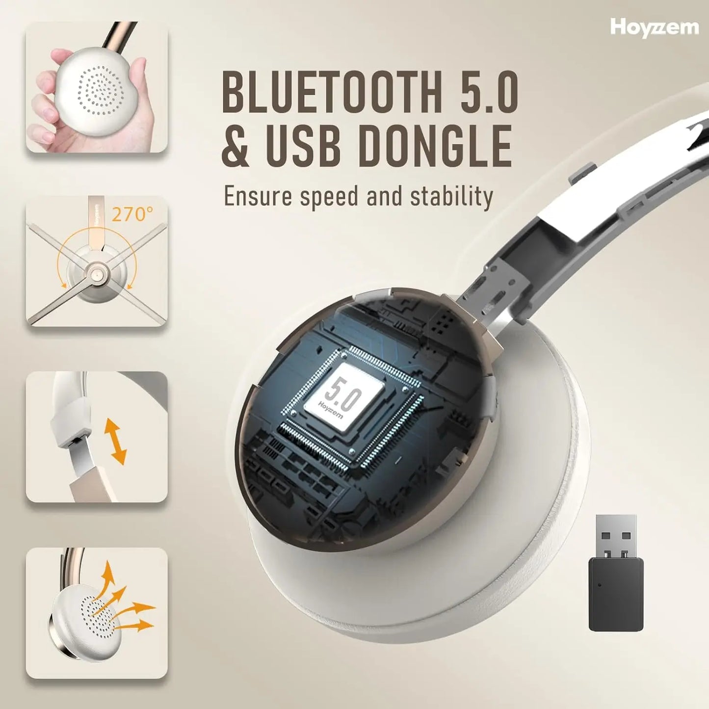 Wireless Bluetooth Headset With Noise Canceling Microphone And USB Dongle