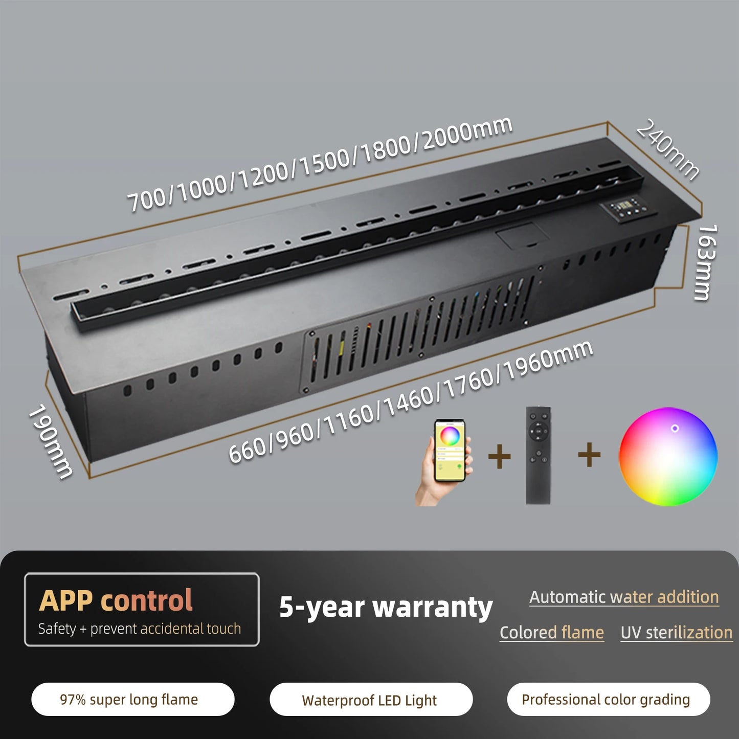 Water Vapor Fireplace Simulated 3D Flame With App Control Humidifier