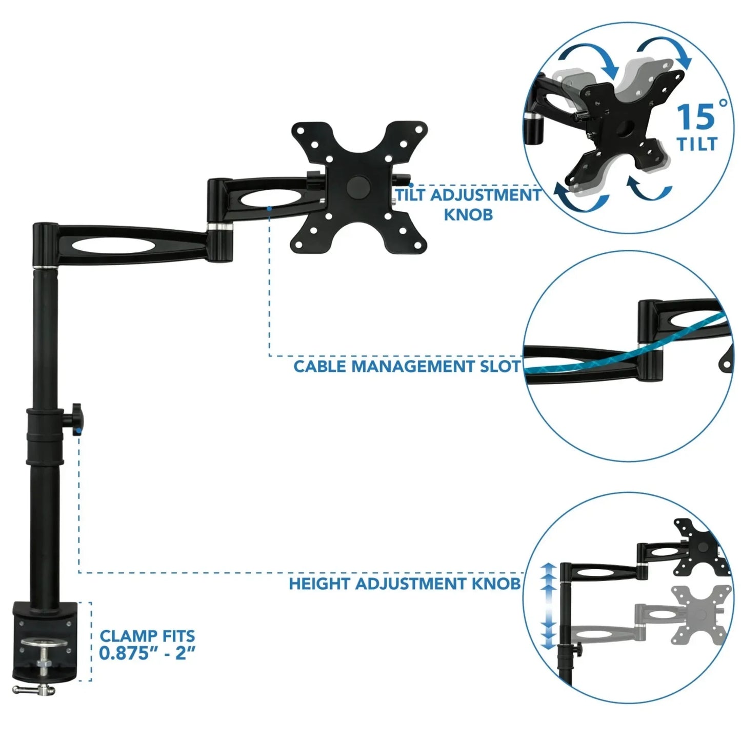 Full Motion Single Monitor Desk Mount Arm