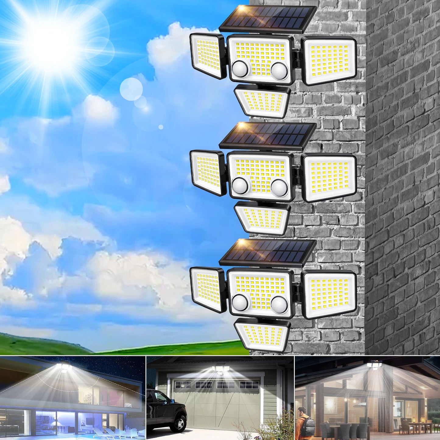 SZRSTH Solar Outdoor Lights 3000LM LED Motion Sensor Flood Security