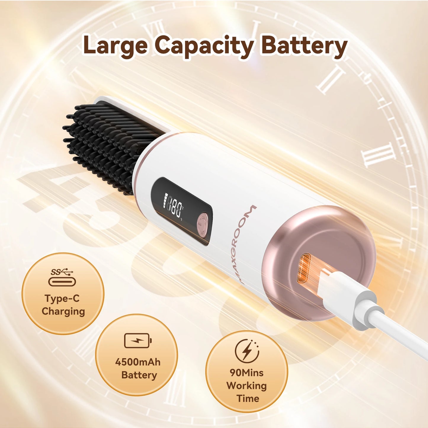 MAXGROOM Cordless Hair Straightener Brush Ionic Beard Comb