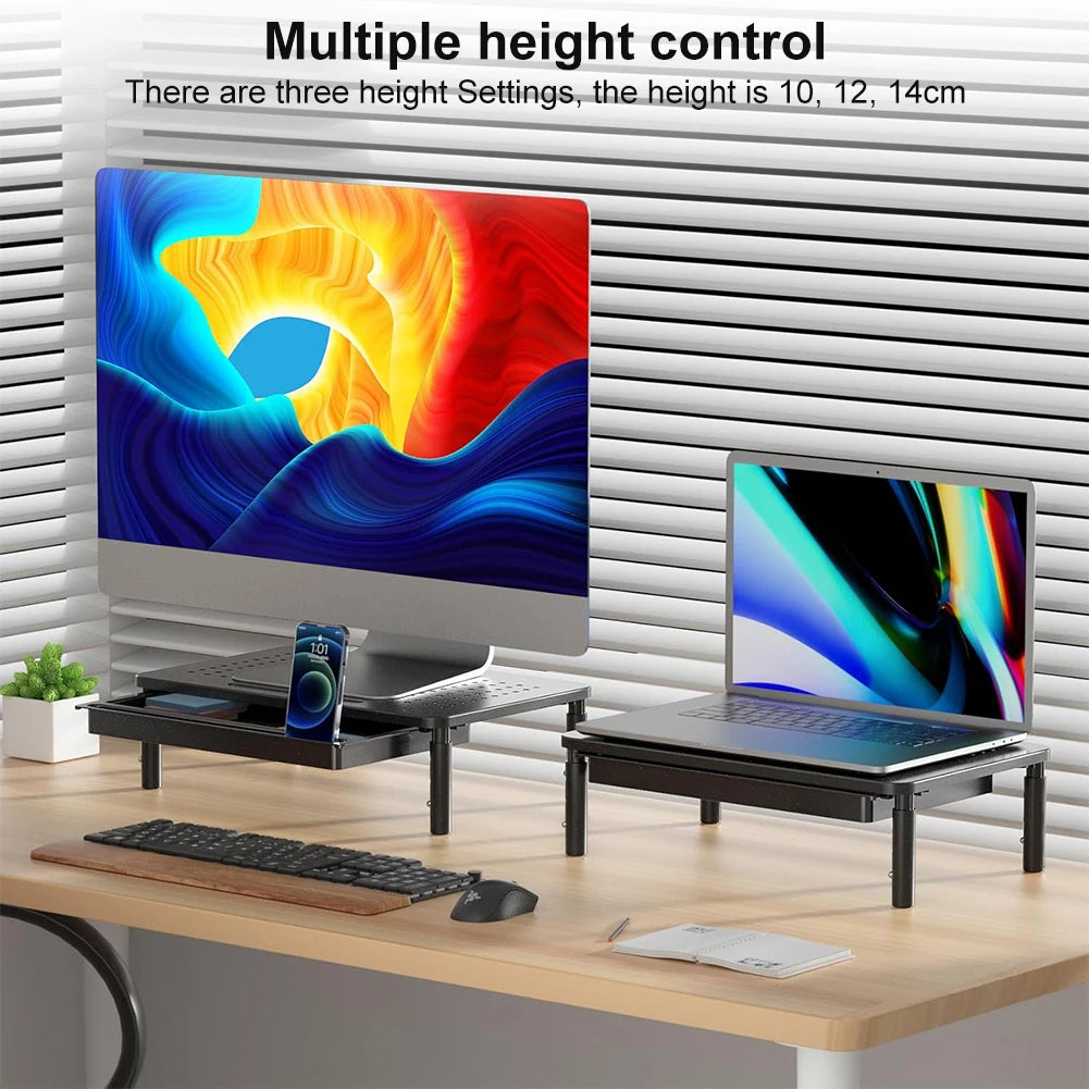 Monitor Stand Riser with Drawer Desk Laptop Stand 3 Height Adjustable Metal Computer Stand for Laptop PC Printer