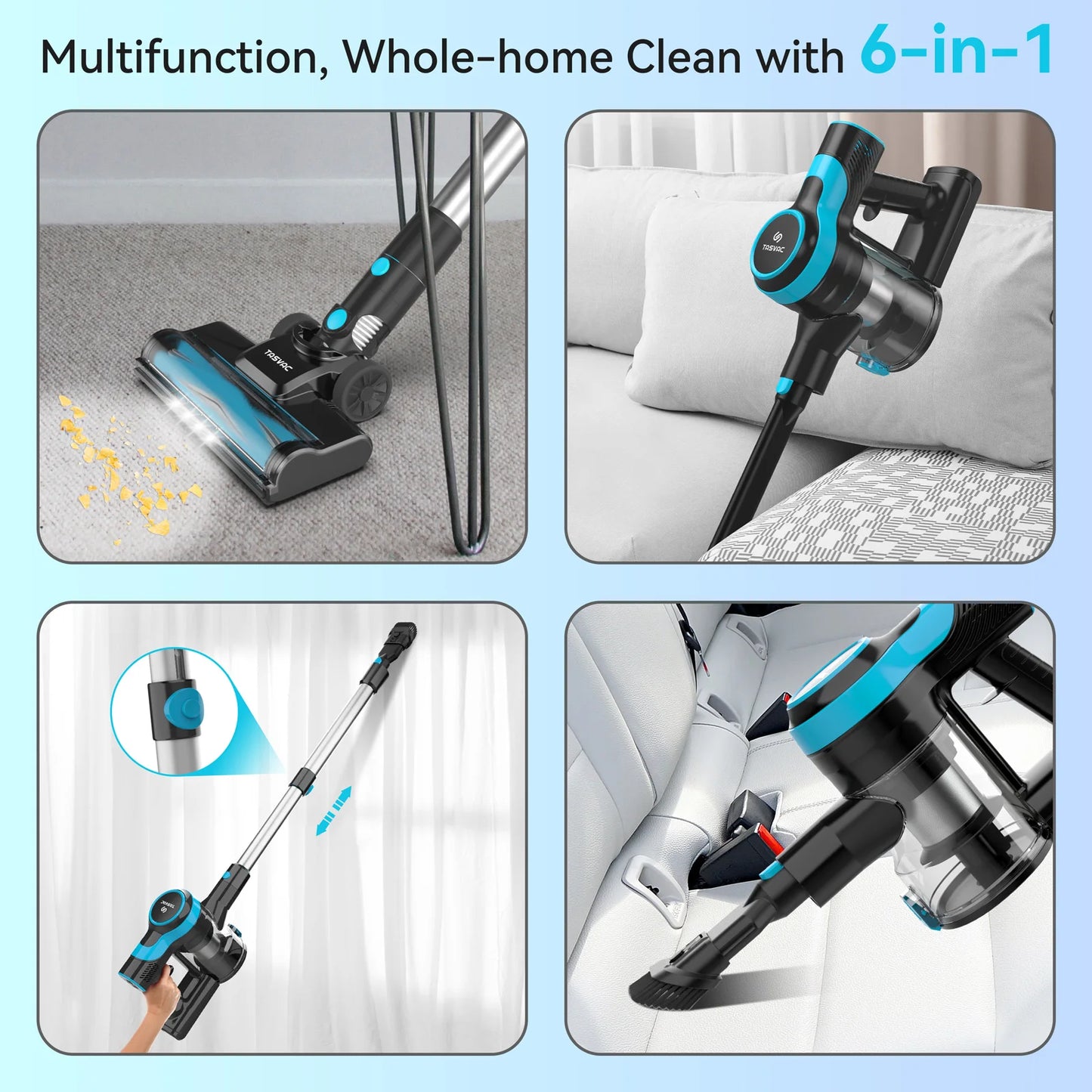 INSE Cordless Vacuum Cleaner 28KPa 6-In-1 Lightweight Handheld Pet Hair