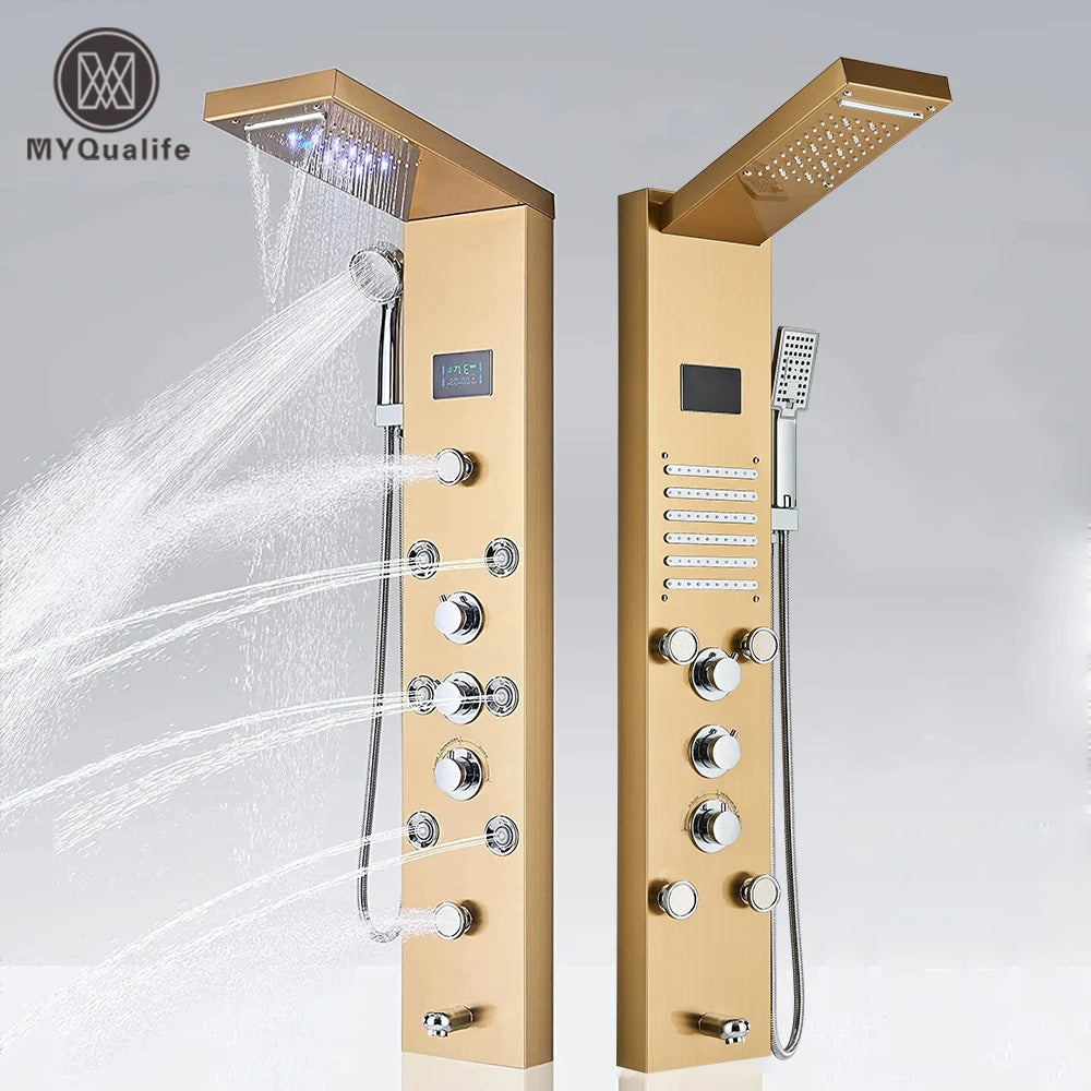 MYQualife LED Shower Panel Digital Screen Waterfall Massage Jets