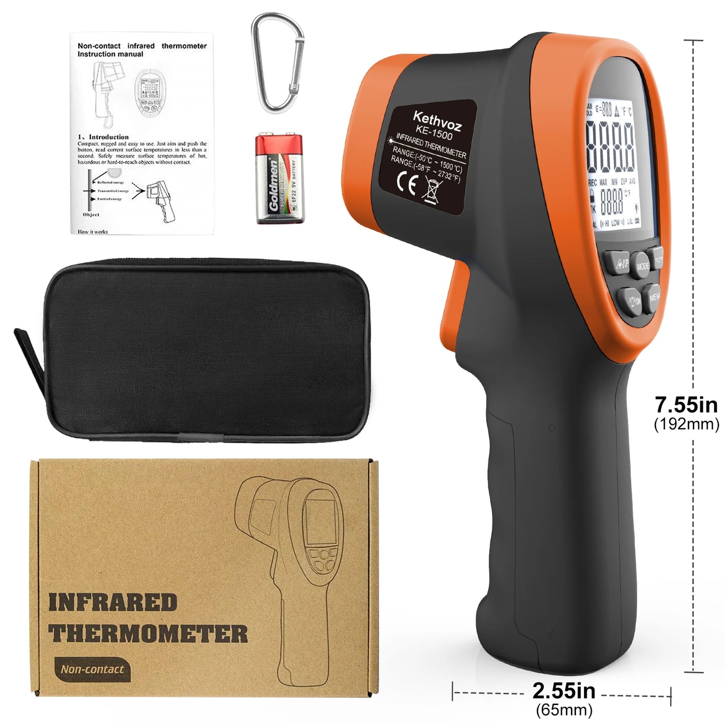 HoldPeak KE-1500 Infrared Laser Thermometer Gun For Temperature