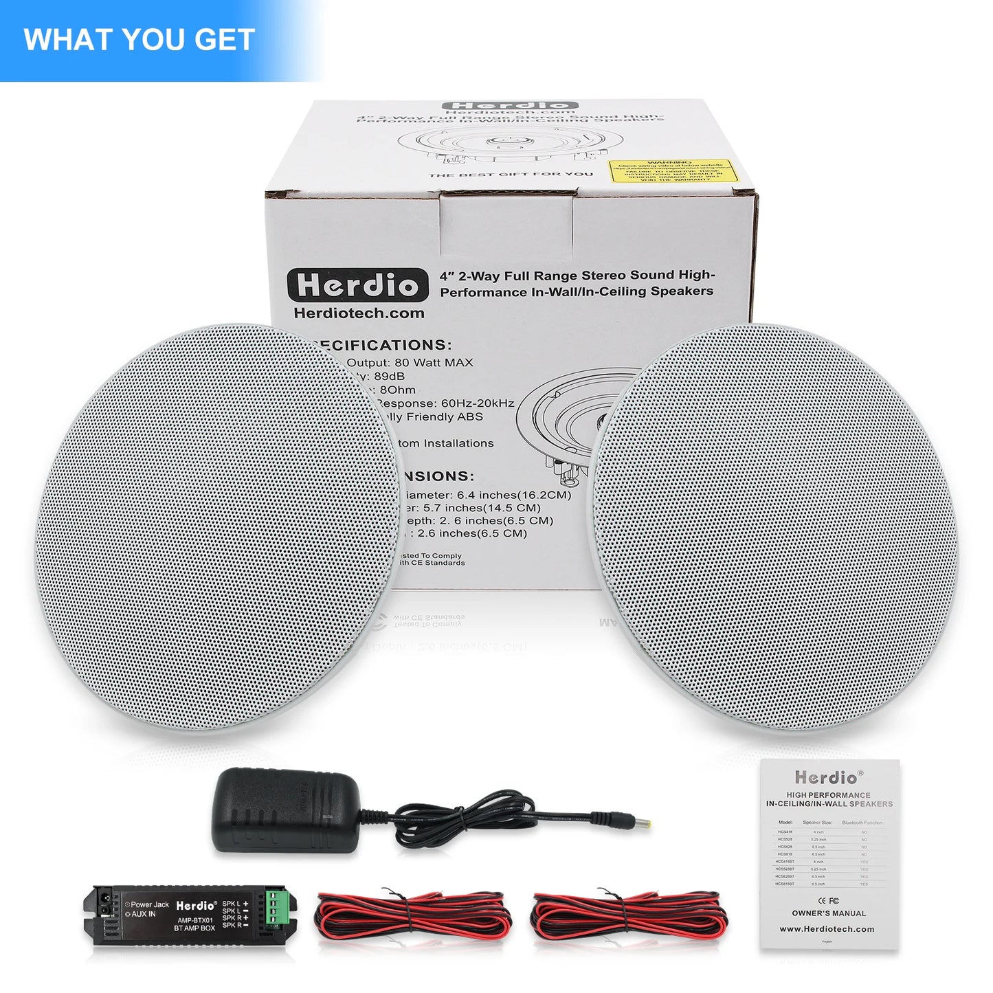 Herdio Flush Mount Ceiling Bluetooth Two Way Stereo Speaker