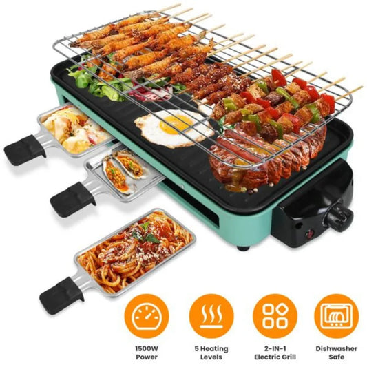 Hign Concerned 1500W Indoor Electric Grill 2 In 1 Nonstick