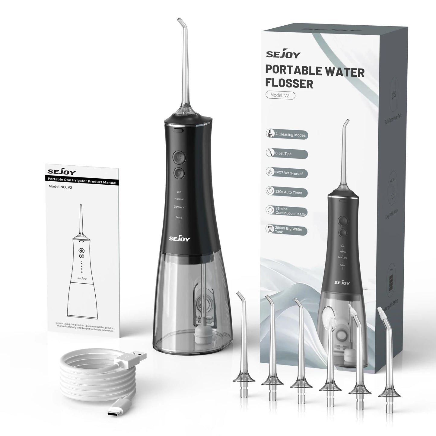 Sejoy Water Flosser Portable Cordless Oral Irrigator 6 Jets