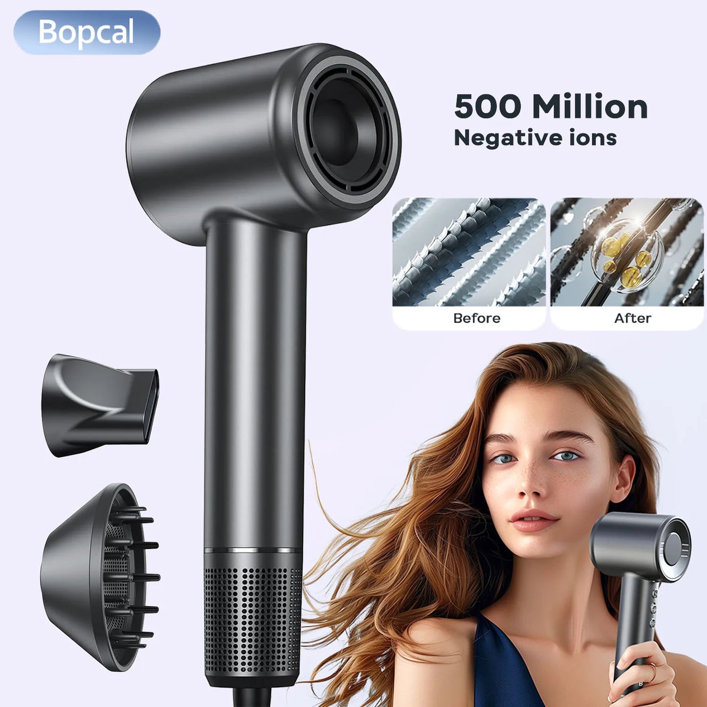 BOPCAL 120000RPM High Speed Hair Dryer Brushless Motor Negative Ions