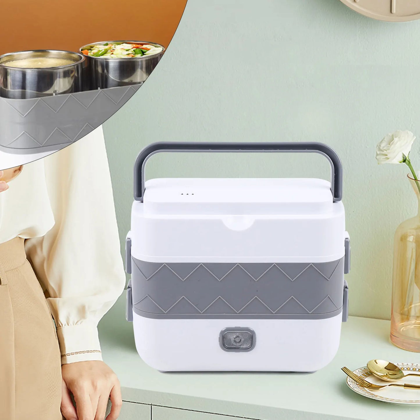 Bymaocar 2 Tier Electric Lunch Box Stainless Steel Heater