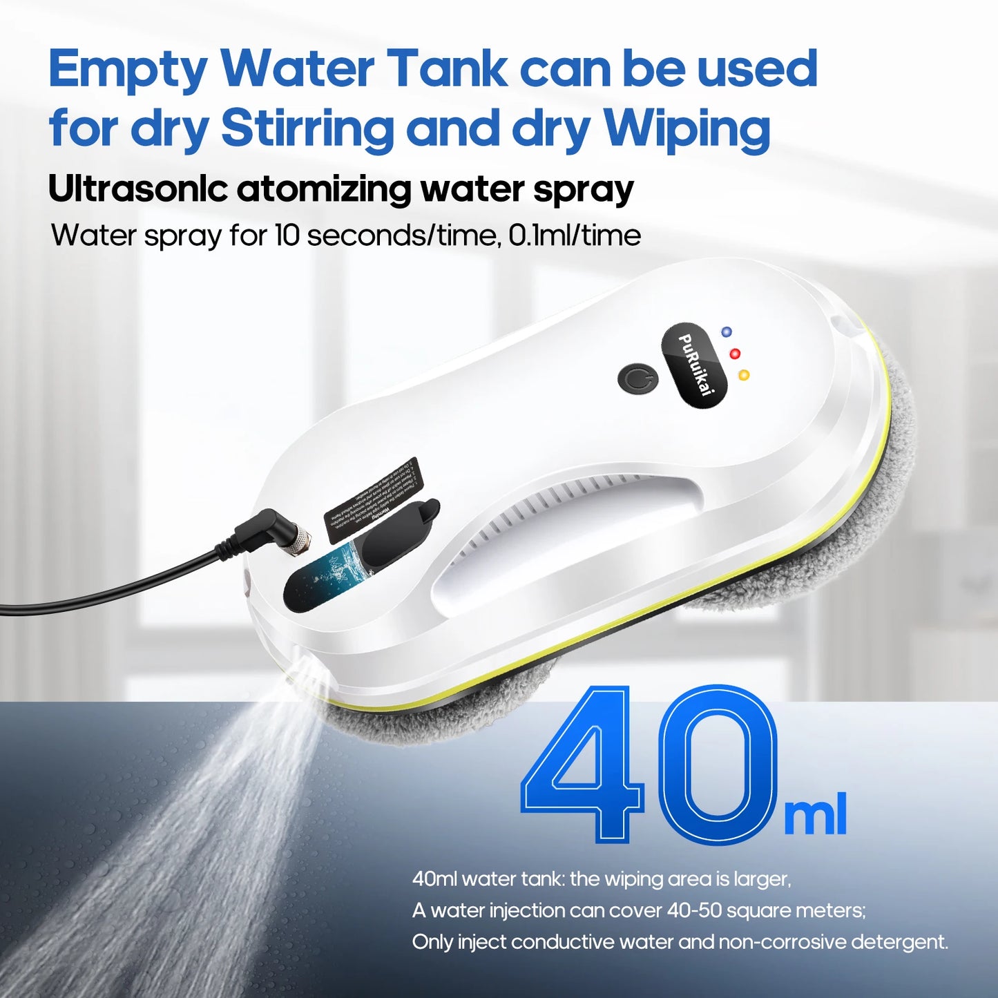 PuRuikai Window Cleaning Robot With Water Spray and Edge Detection