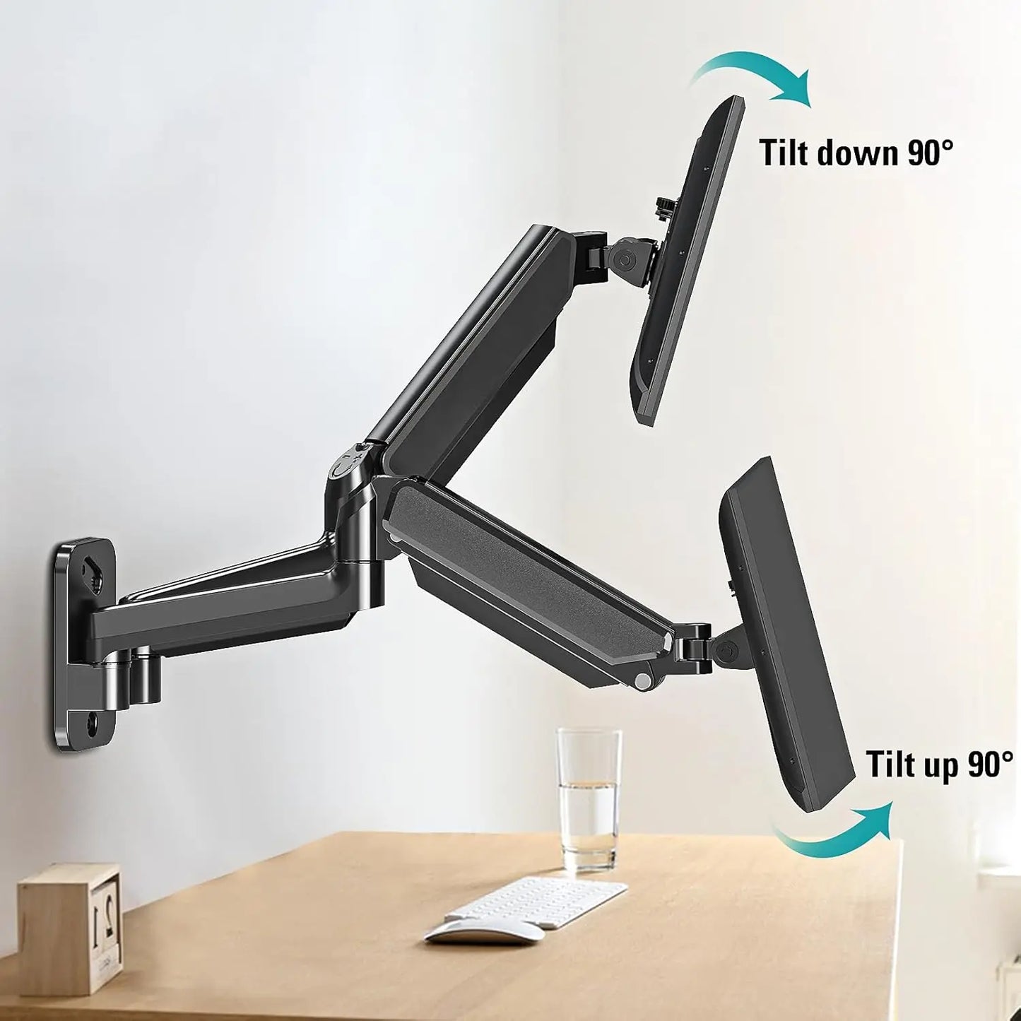 Dual Monitor Wall Mount for 13-32 Inch Screens, Full Motion Gas Spring Arm with VESA Compatibility, Holds 19.8lbs Each