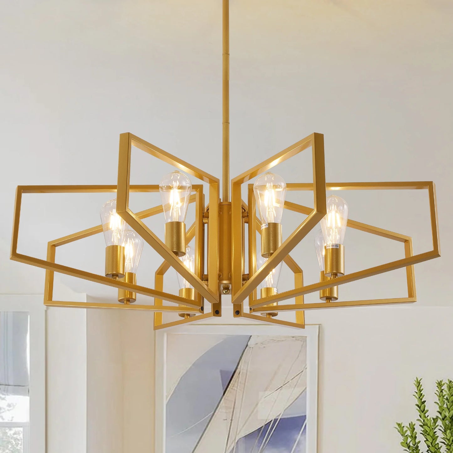 Modern 8-Light Geometric Chandelier With Adjustable Height Pendant