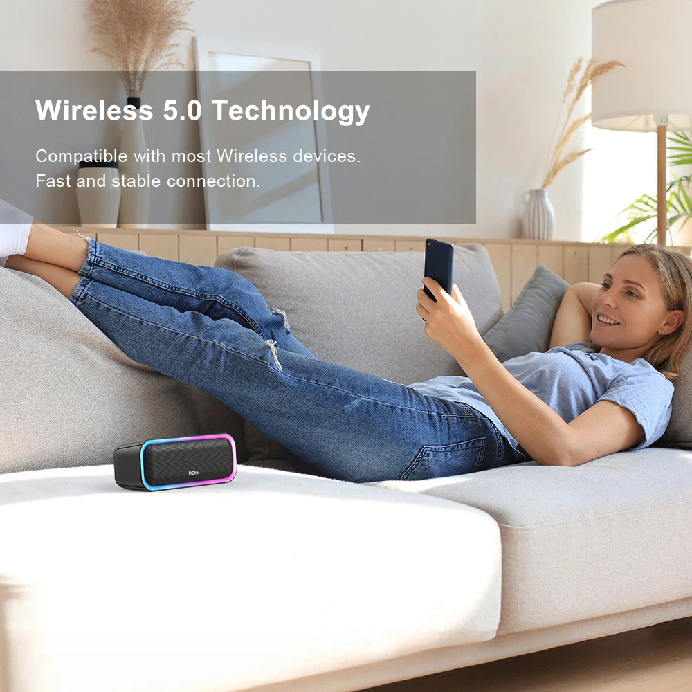 DOSS Bluetooth 5.0 Speaker Powerful 20W Stereo Sound Extra Bass Sound Box IPX6 Waterproof TWS Pairing Wireless Portable Speakers