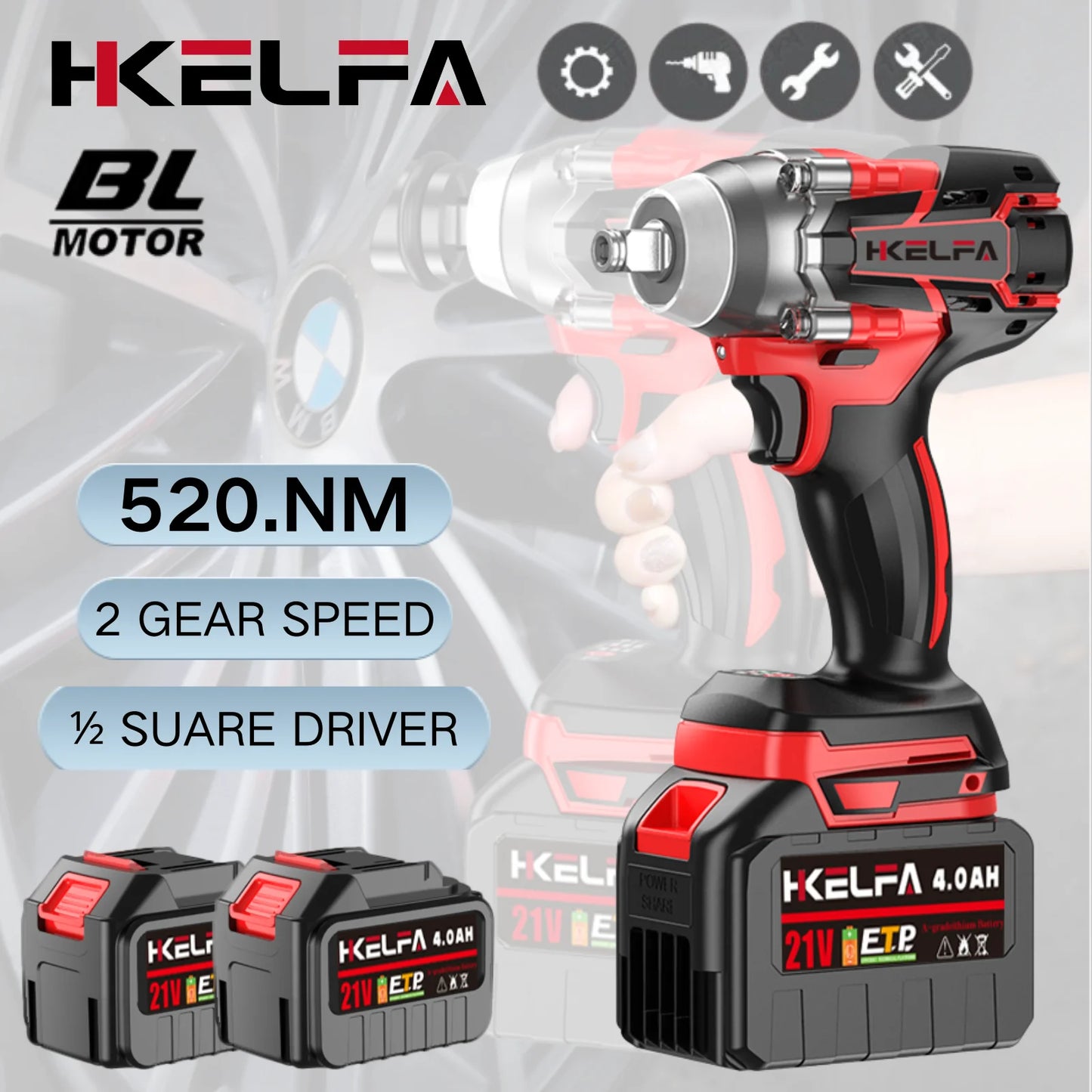 HKELFA 588N.m Brushless Cordless Impact Wrench for Makita 18V