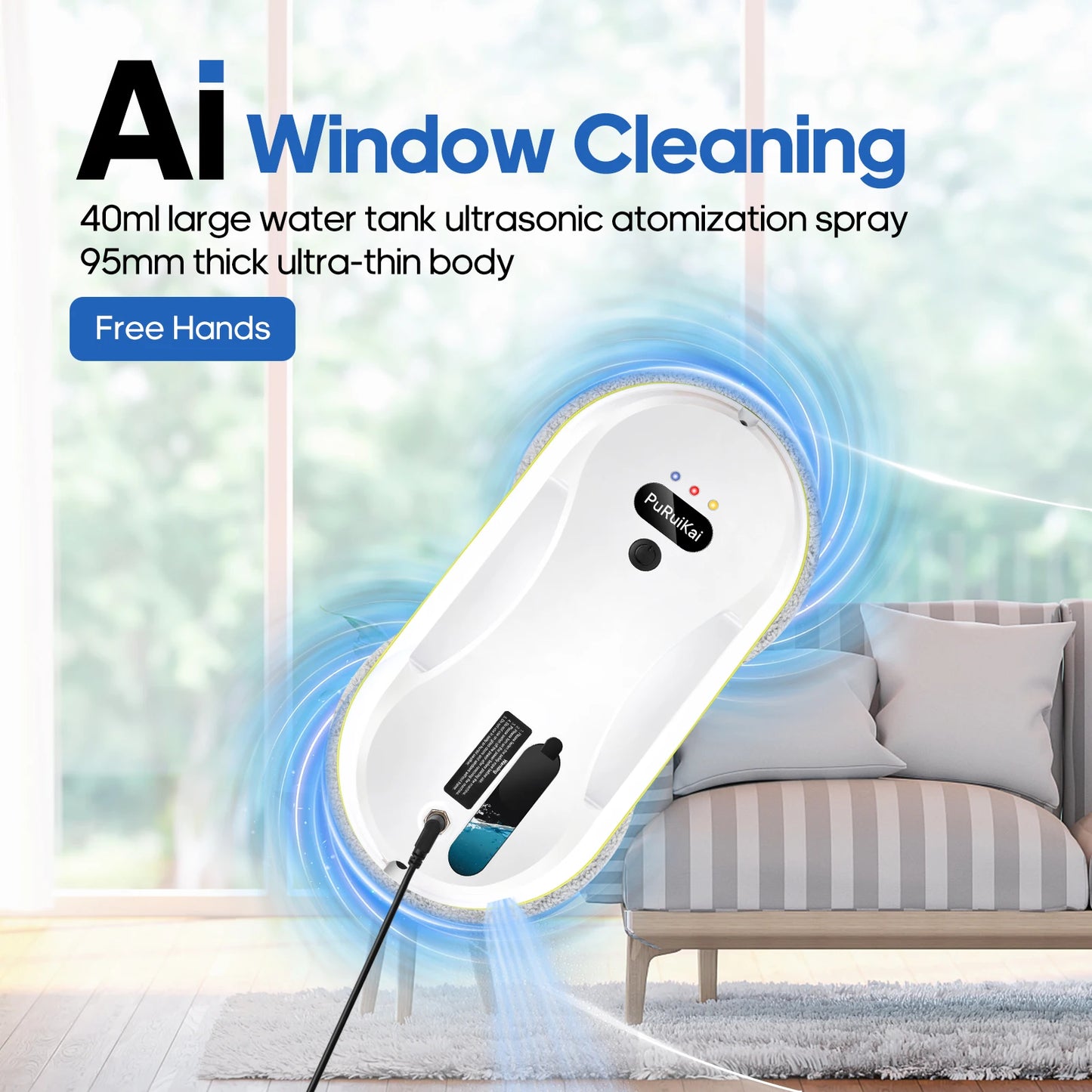 PuRuikai Window Cleaning Robot With Water Spray and Edge Detection