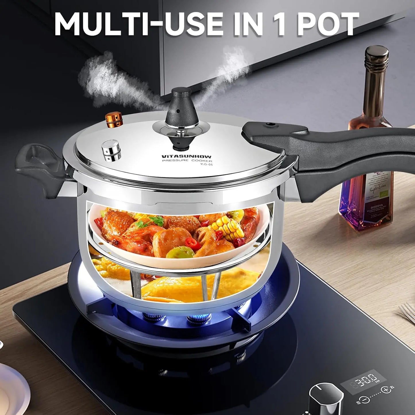 XMSJ Stainless Steel Pressure Cooker With Steamer Basket