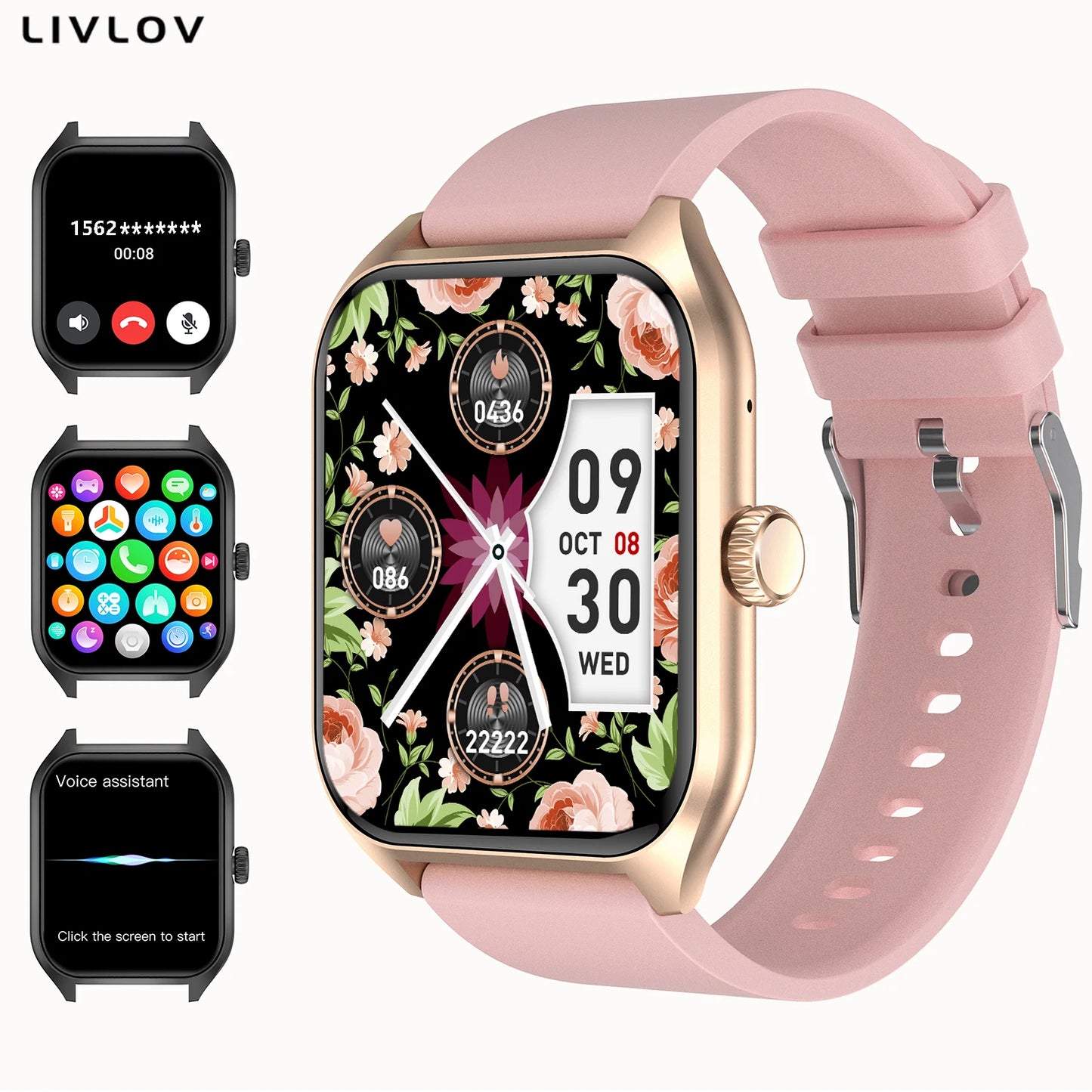 LIVLOVCP AI Voice Assistant Smart Watch Heart Rate Sleep