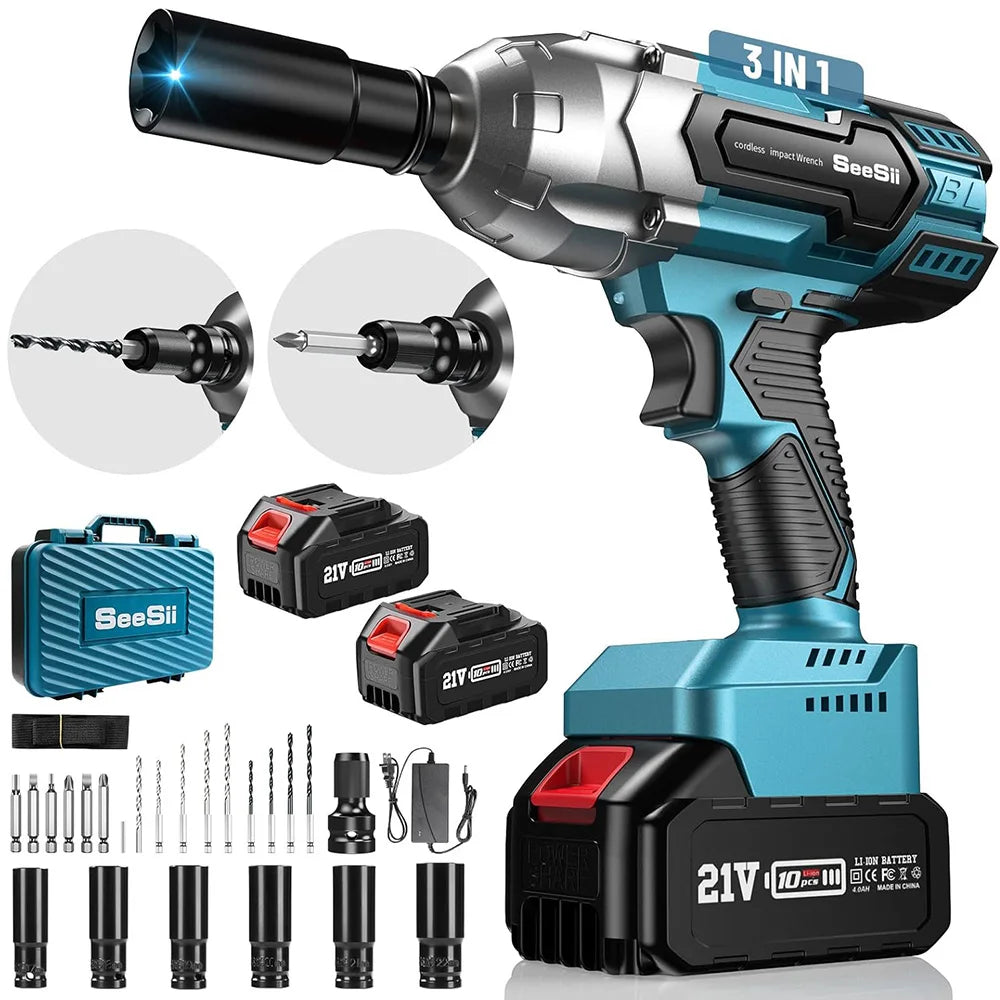 Seesii Cordless Impact Wrench 650Nm Torque Brushless