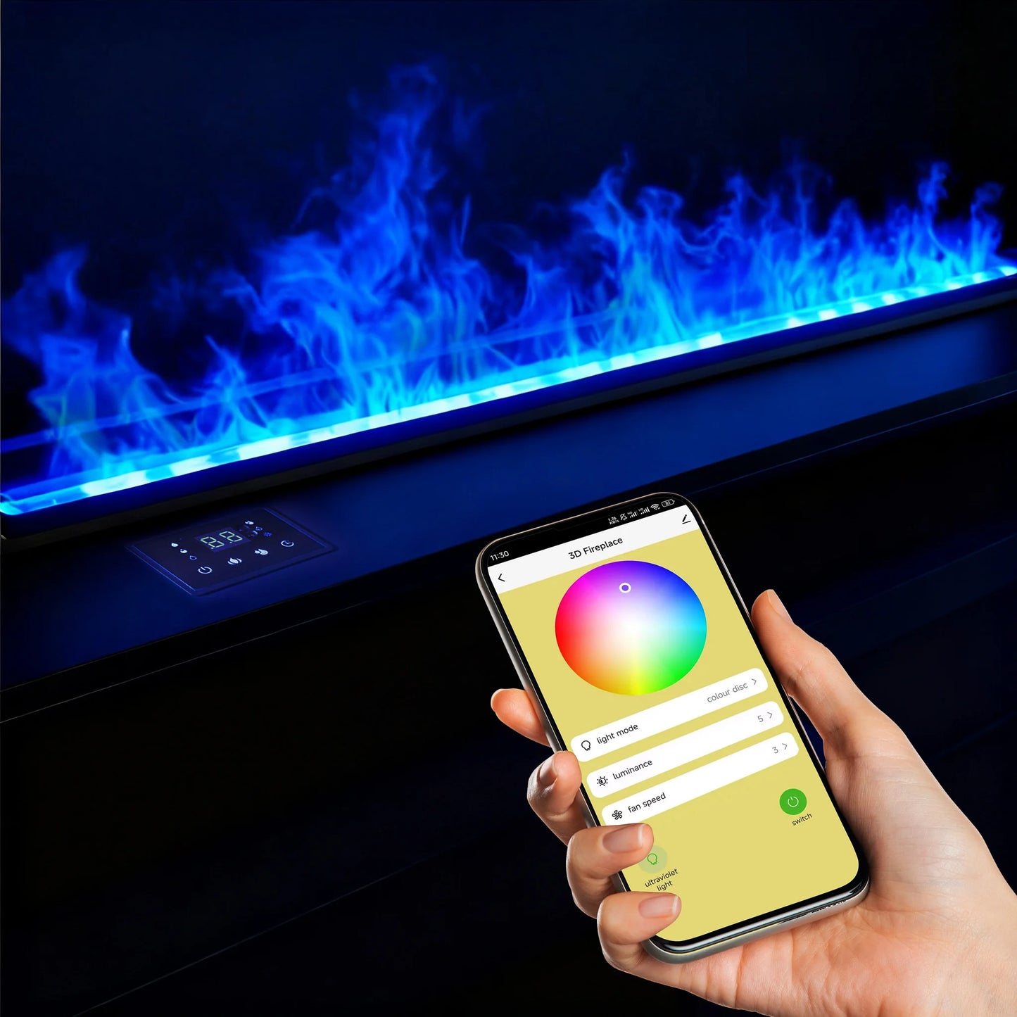 Water Vapor Fireplace Simulated 3D Flame With App Control Humidifier