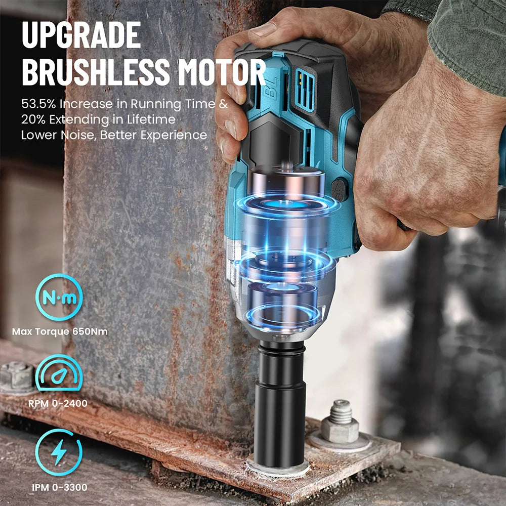 Seesii Cordless Impact Wrench 650Nm Torque Brushless
